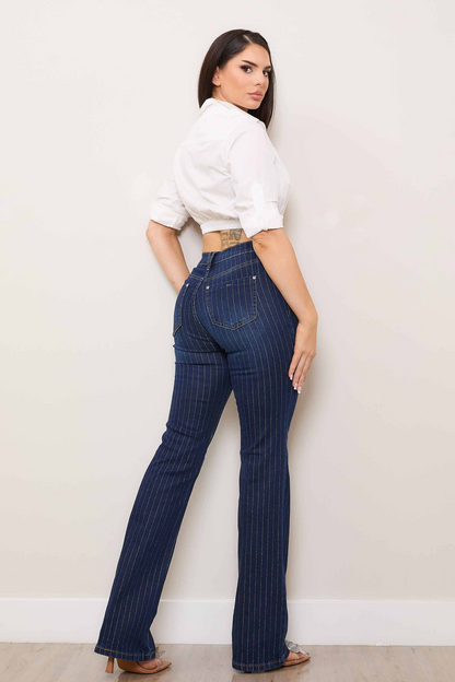 Metallic Stripe Bootcut Pants