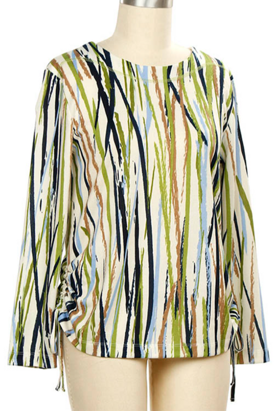 Long Sleeve Print Stripe Double Tie Top