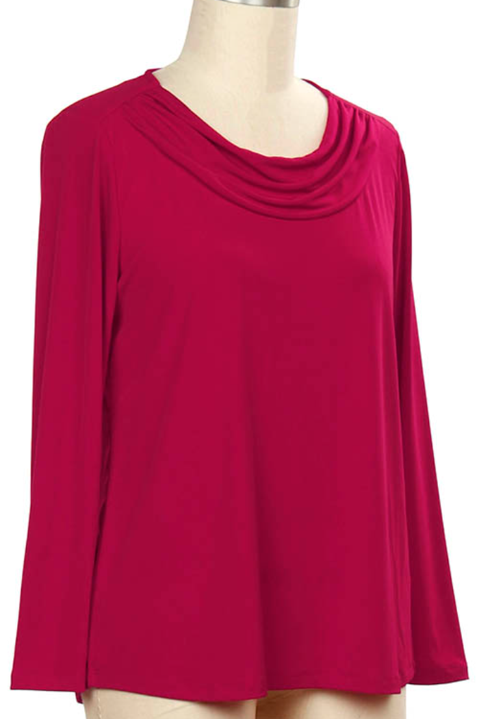 Long Sleeve Solid Cowl Neck Top - black