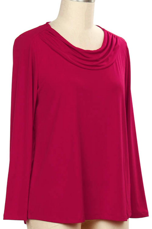 Long Sleeve Solid Cowl Neck Top - black