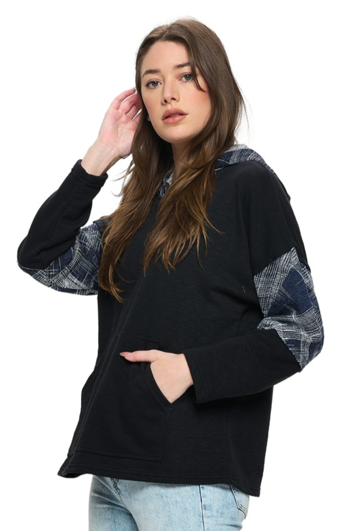 Plaid Color Block Hoodie