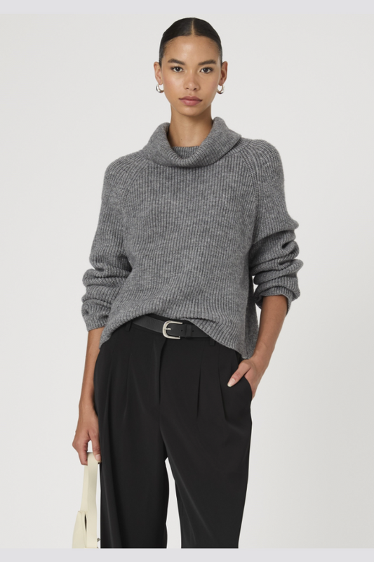 Mersai Long Sleeve Roll Neck Jumper - Stone Grey Mel