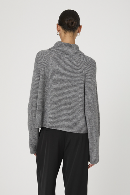 Mersai Long Sleeve Roll Neck Jumper - Stone Grey Mel