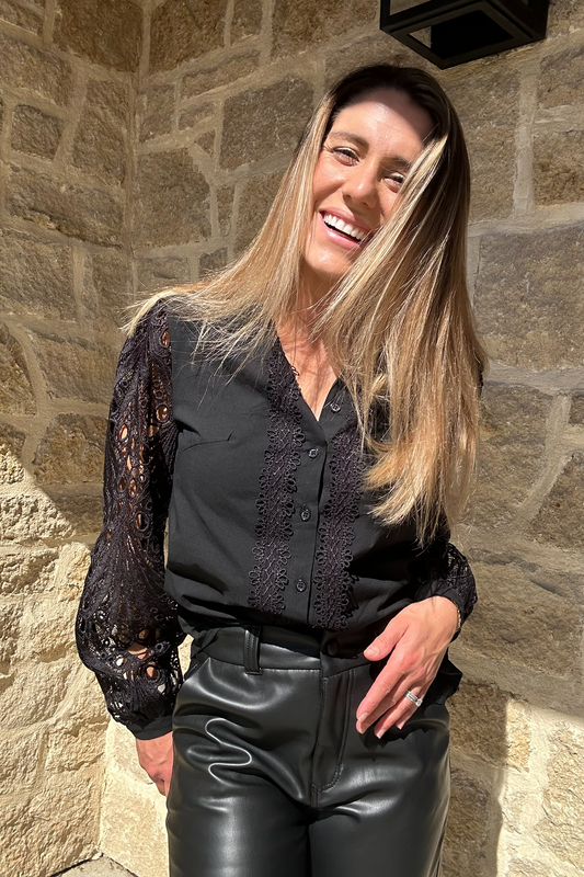 Lace Arm & Collar Poplin Shirt