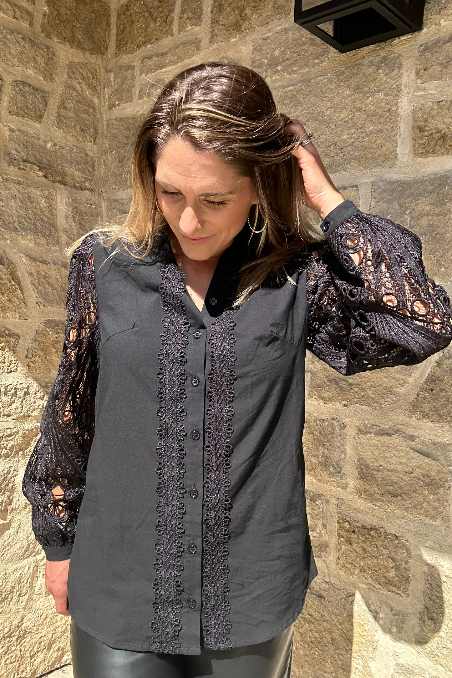 Lace Arm & Collar Poplin Shirt