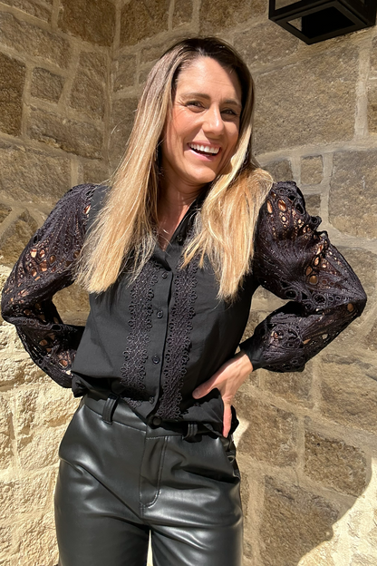 Lace Arm & Collar Poplin Shirt