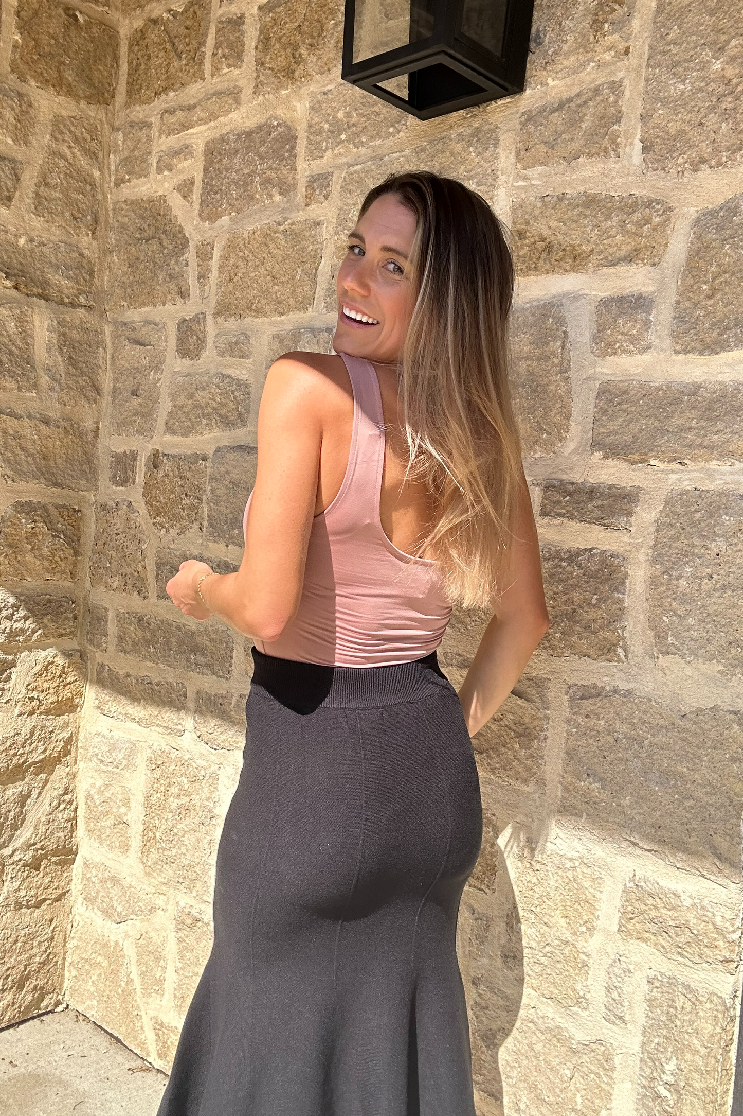 Flute Hem Knitted Midi Skirt
