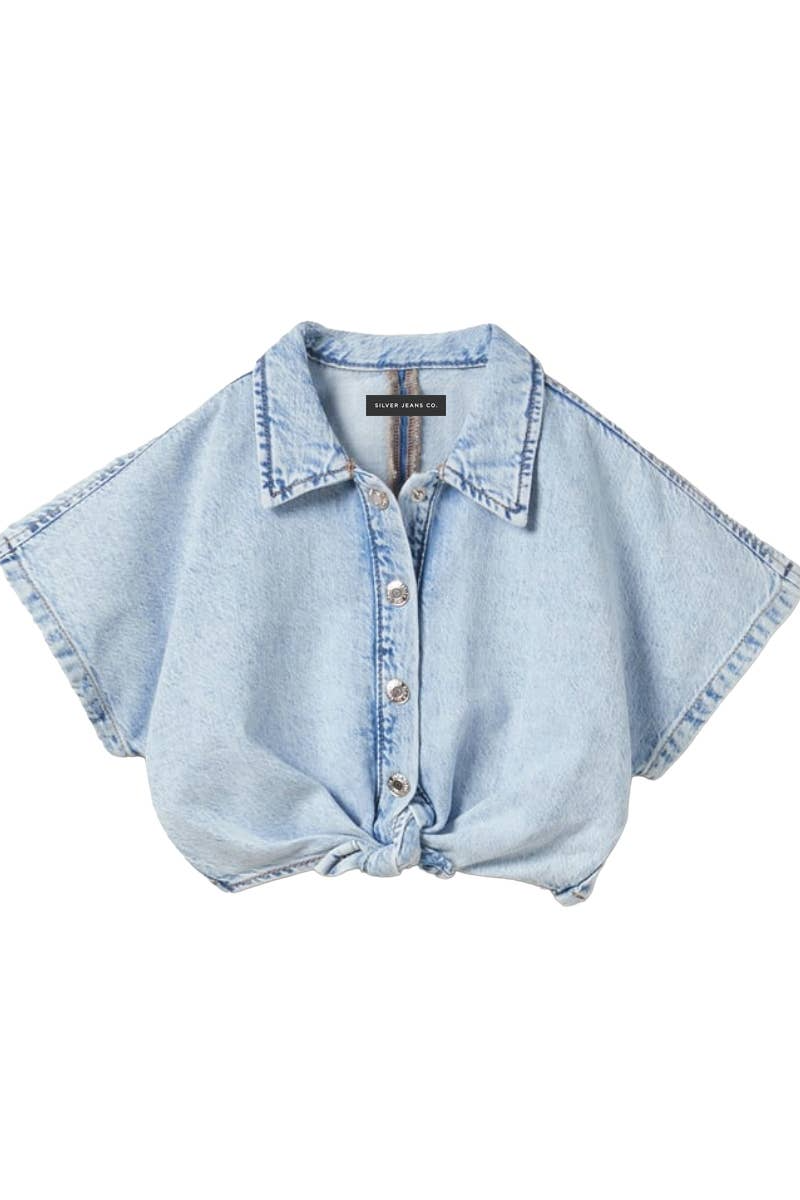 Girls S/S Front Knot Denim Top