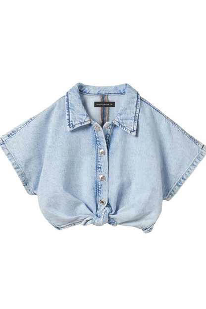 Girls S/S Front Knot Denim Top