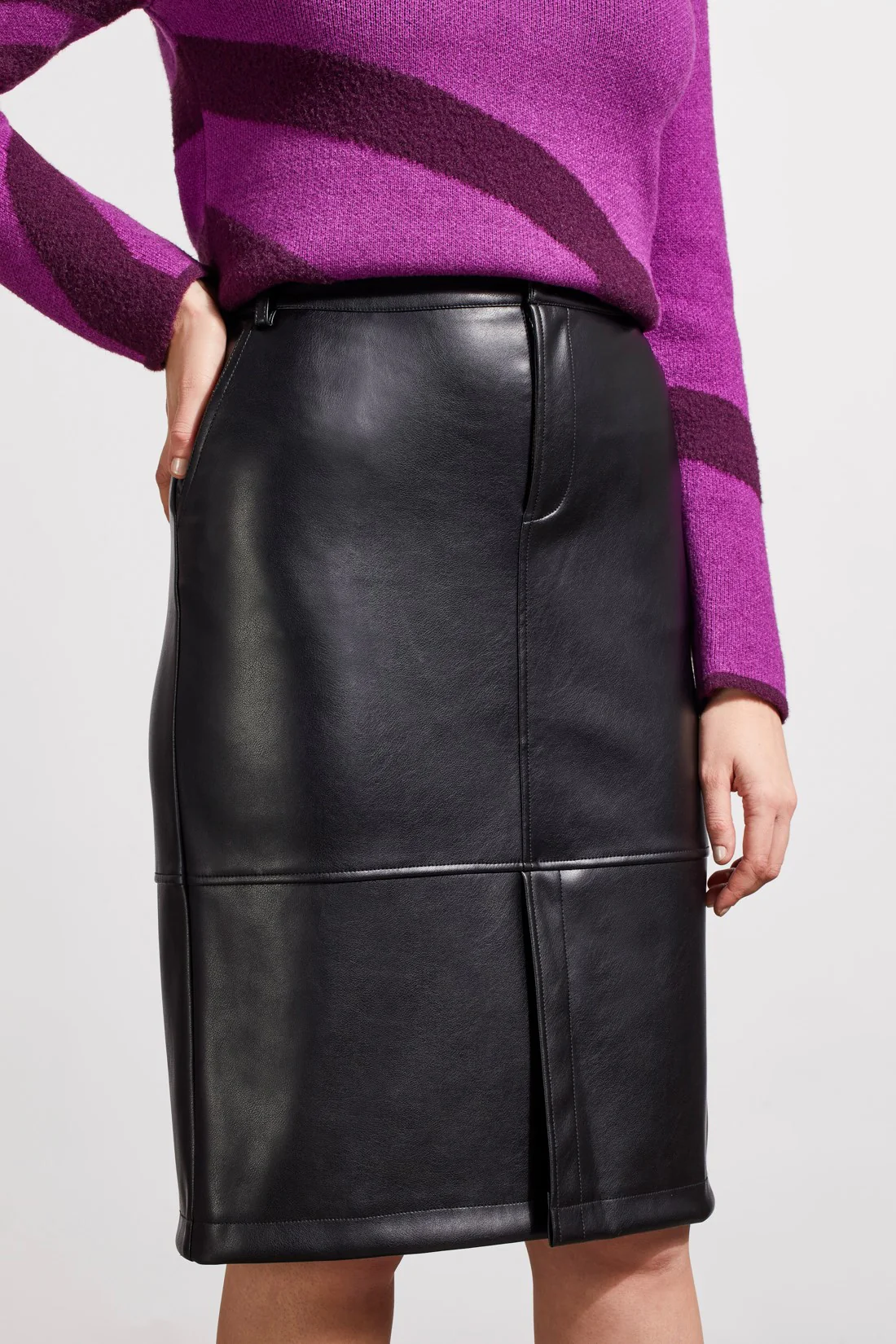 FAUX LEATHER SKIRT WITH FRONT SLIT
