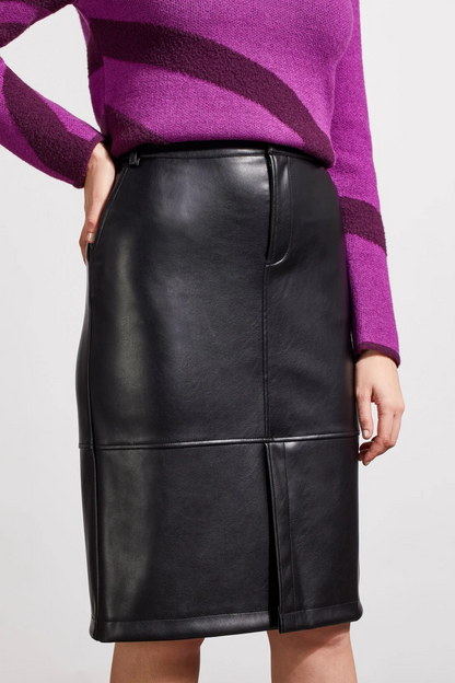 FAUX LEATHER SKIRT WITH FRONT SLIT