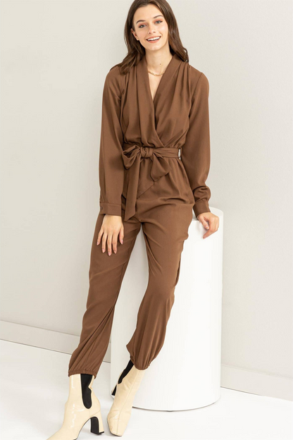 Weekend Outing Tie-Belt Long Sleeve Jumpsuit