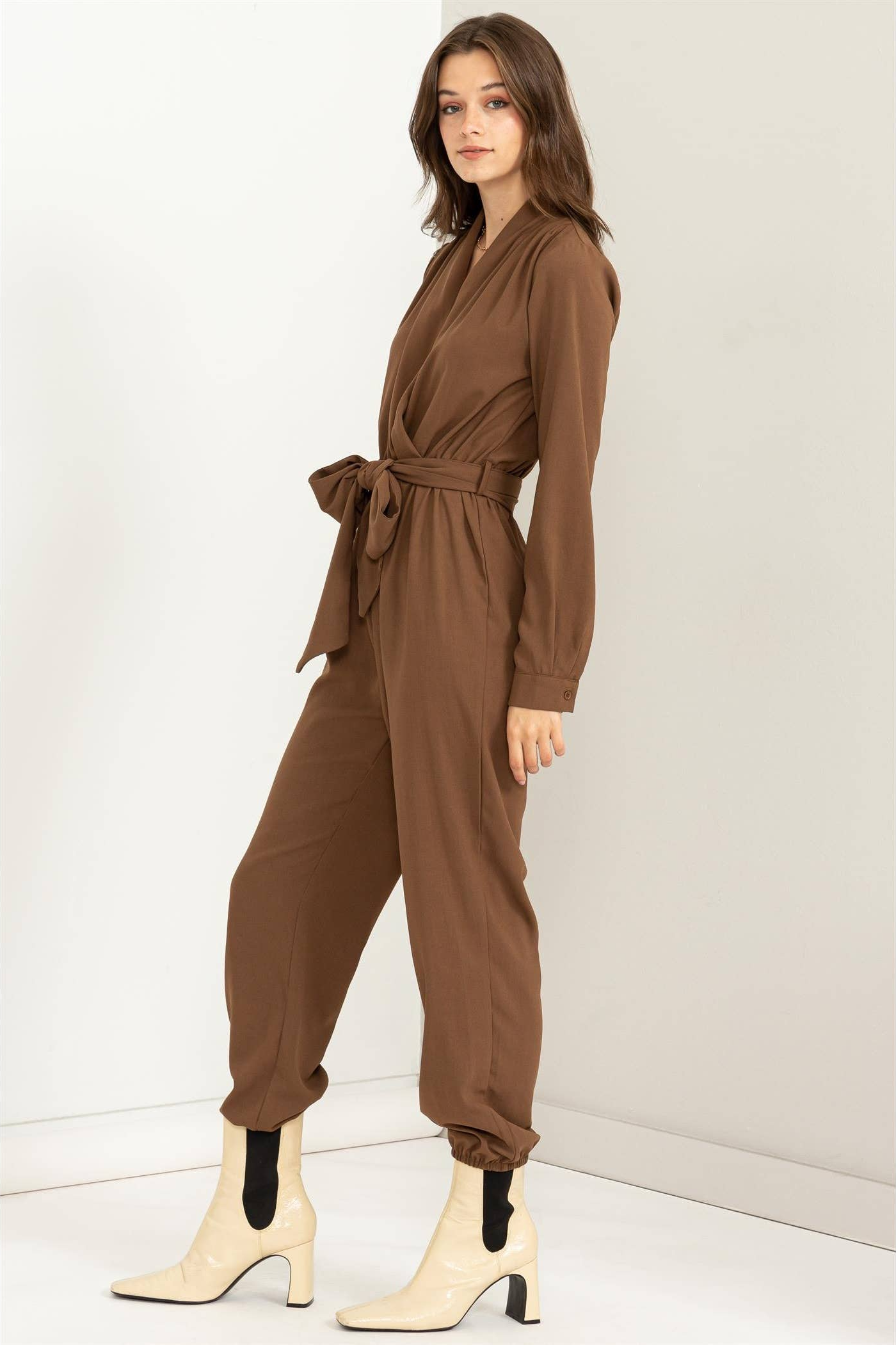 Weekend Outing Tie-Belt Long Sleeve Jumpsuit