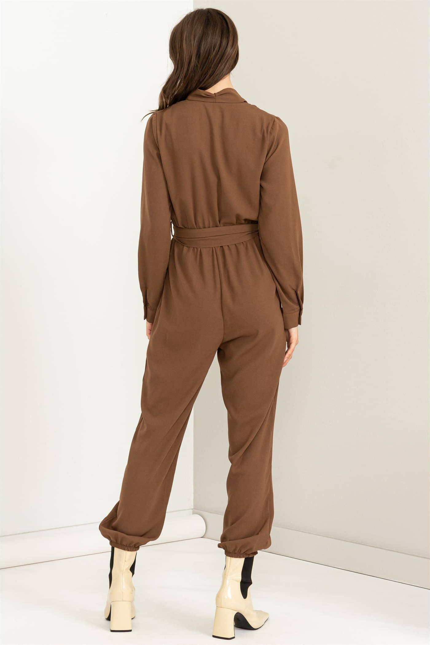Weekend Outing Tie-Belt Long Sleeve Jumpsuit