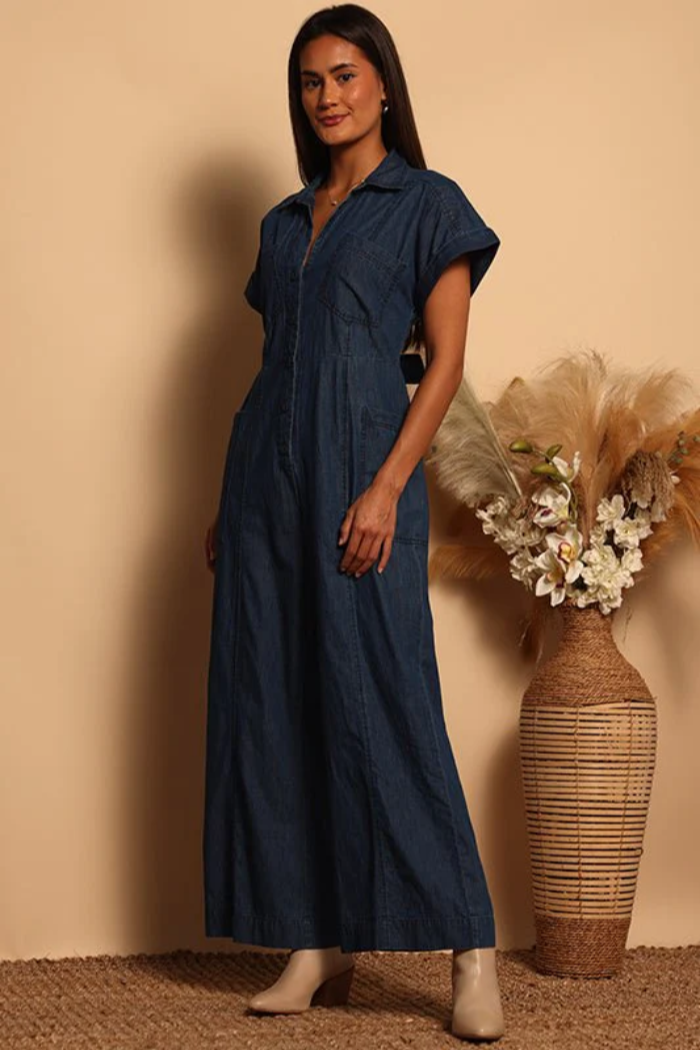 Collard Jumpsuit W/ Tie Waist