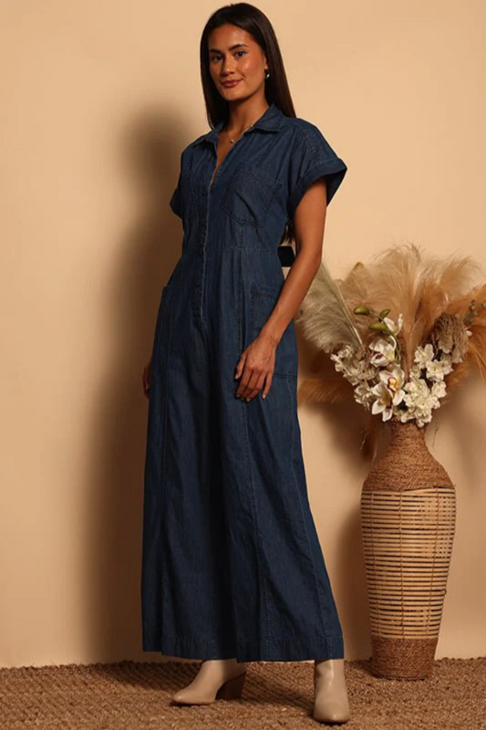 Collard Jumpsuit W/ Tie Waist