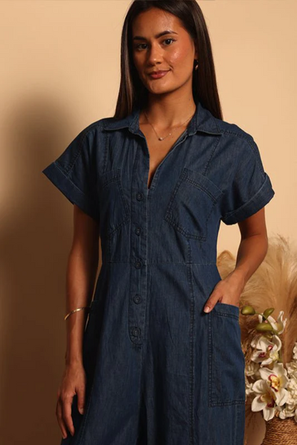 Collard Jumpsuit W/ Tie Waist