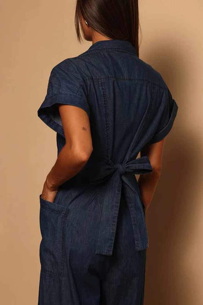 Collard Jumpsuit W/ Tie Waist