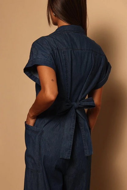 Collard Jumpsuit W/ Tie Waist