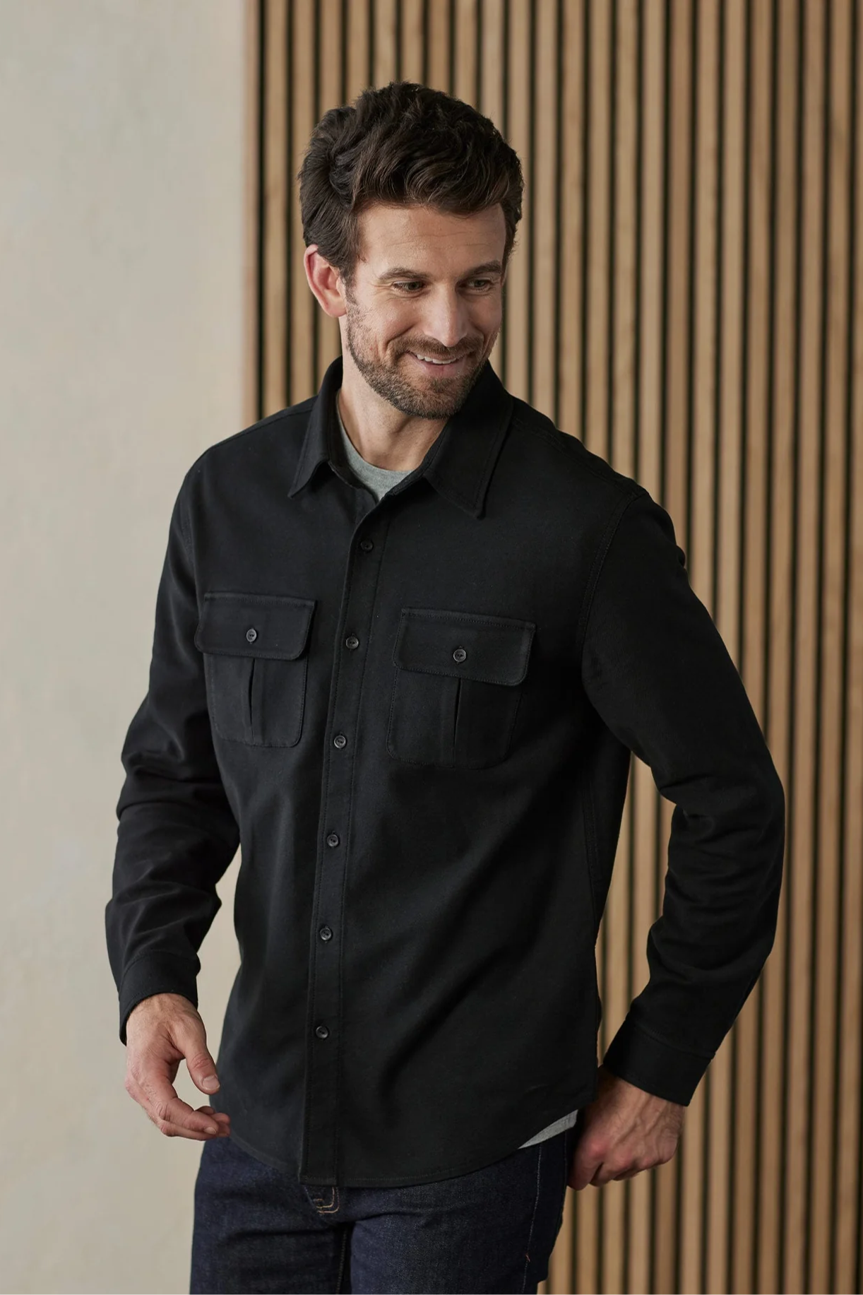 Comfort Terry Shirt Jacket - Black