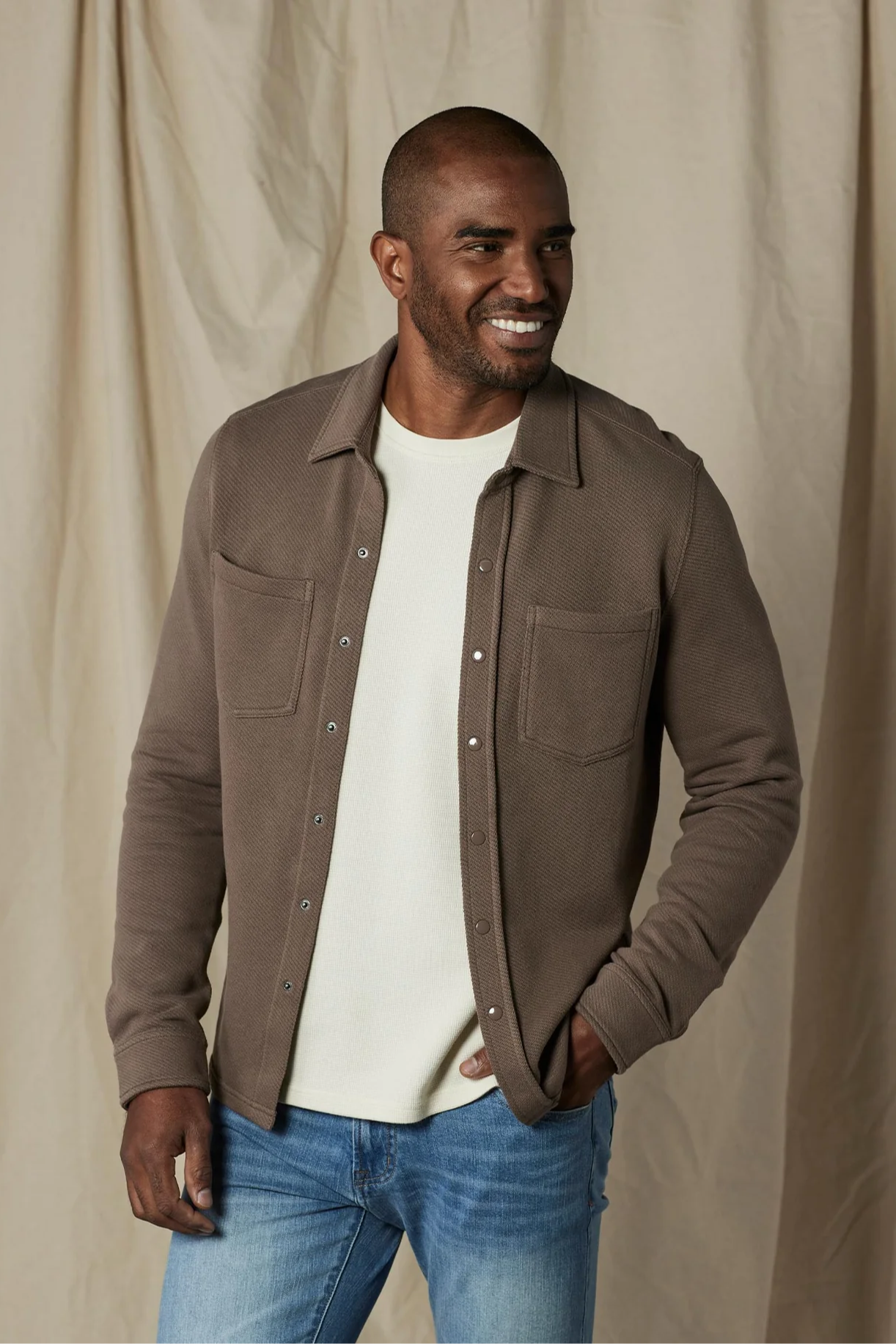 Looped Terry Button Up - Cedar