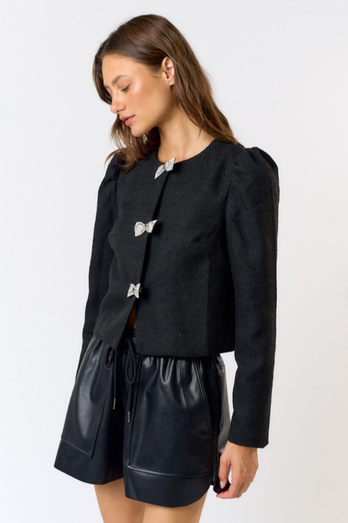 Rhinestone Bow Tweed Top