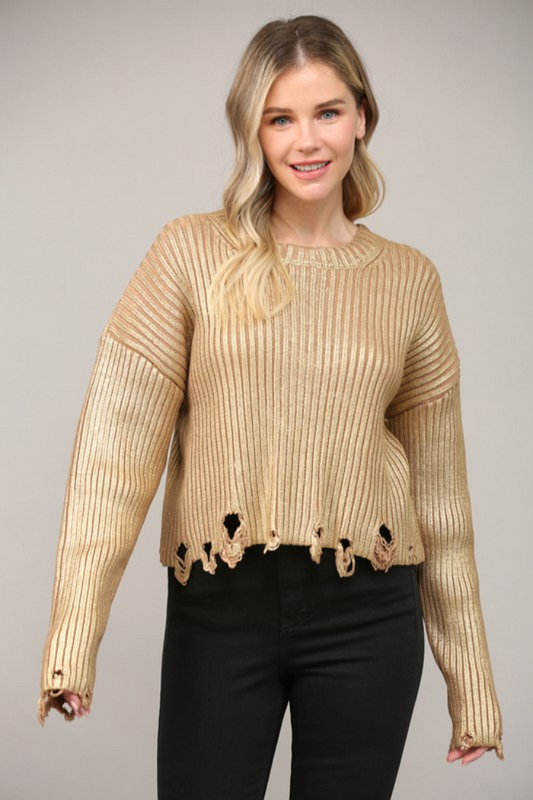 L/S Distressed Met Sweater
