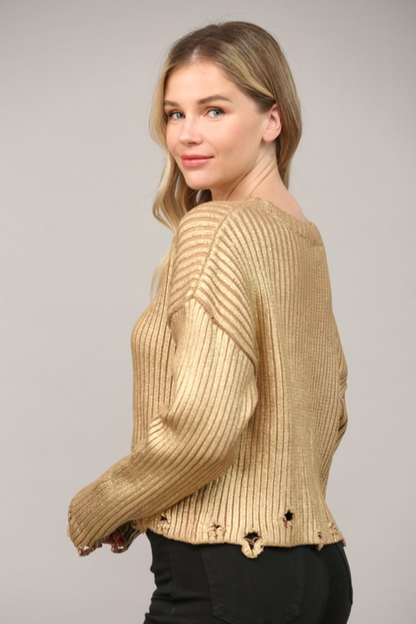 L/S Distressed Met Sweater