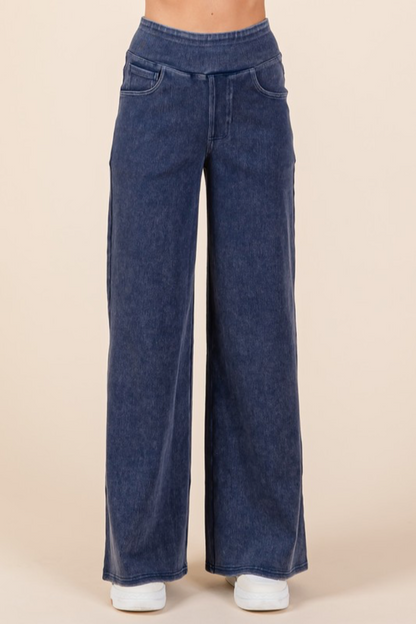 Washed Denim Sweat Pants
