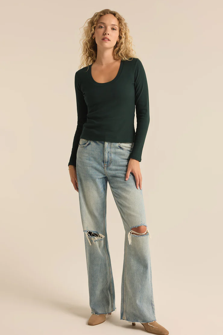 Sirena Rib Long Sleeve Top - Cyprus Green