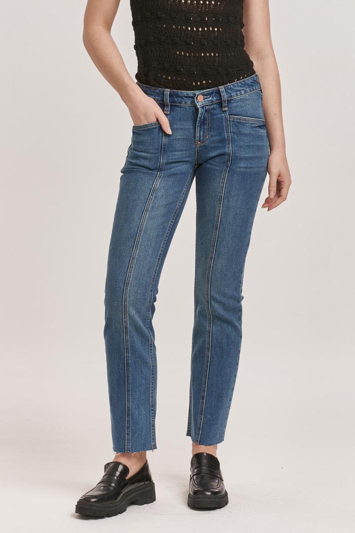 Mid-Low Rise Raw Cut Hem Jeans