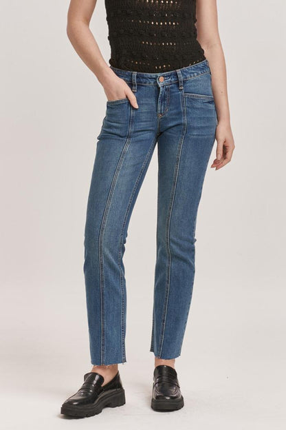 Mid-Low Rise Raw Cut Hem Jeans