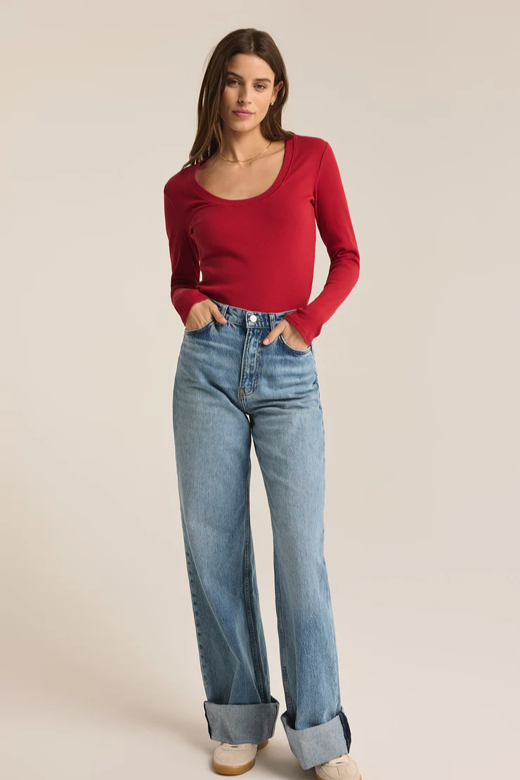 Sirena Rib Long Sleeve  Tee - Haute Red