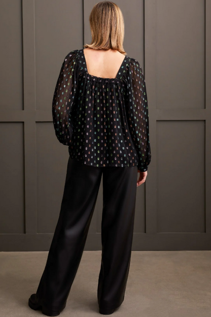 Shiny Square Neck Lined Blouse
