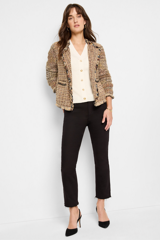 Chain Trim Fringe  Mix Knit- Sweater