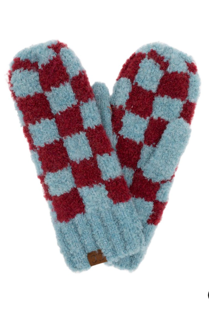 C.C Checkered Pattern Boucle Mitten