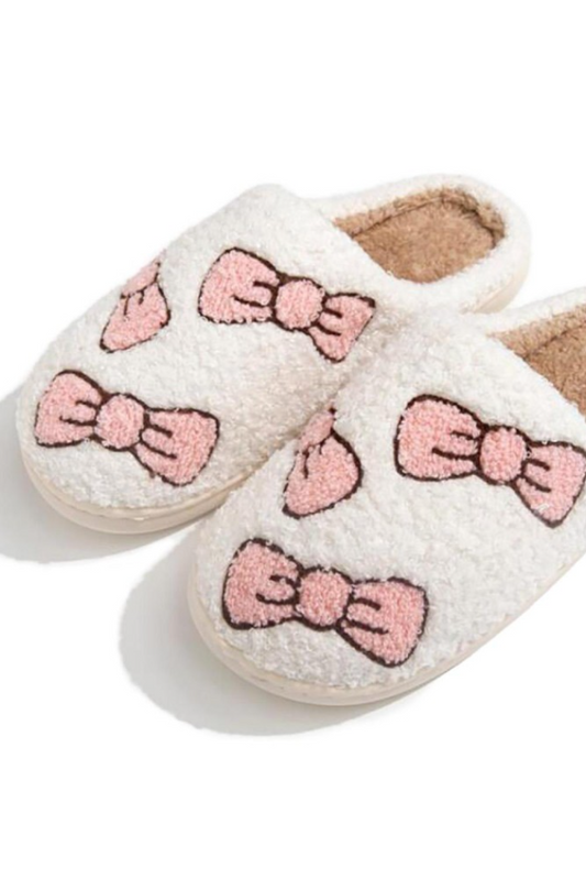 Plush Bows Slide On Slippers