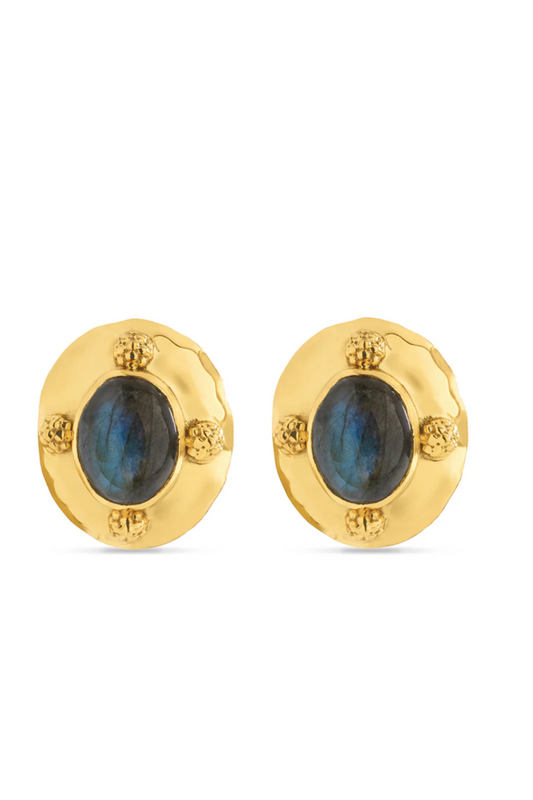 Cleopatra Oval Stud Earrings - Gold/Blue Labradorite