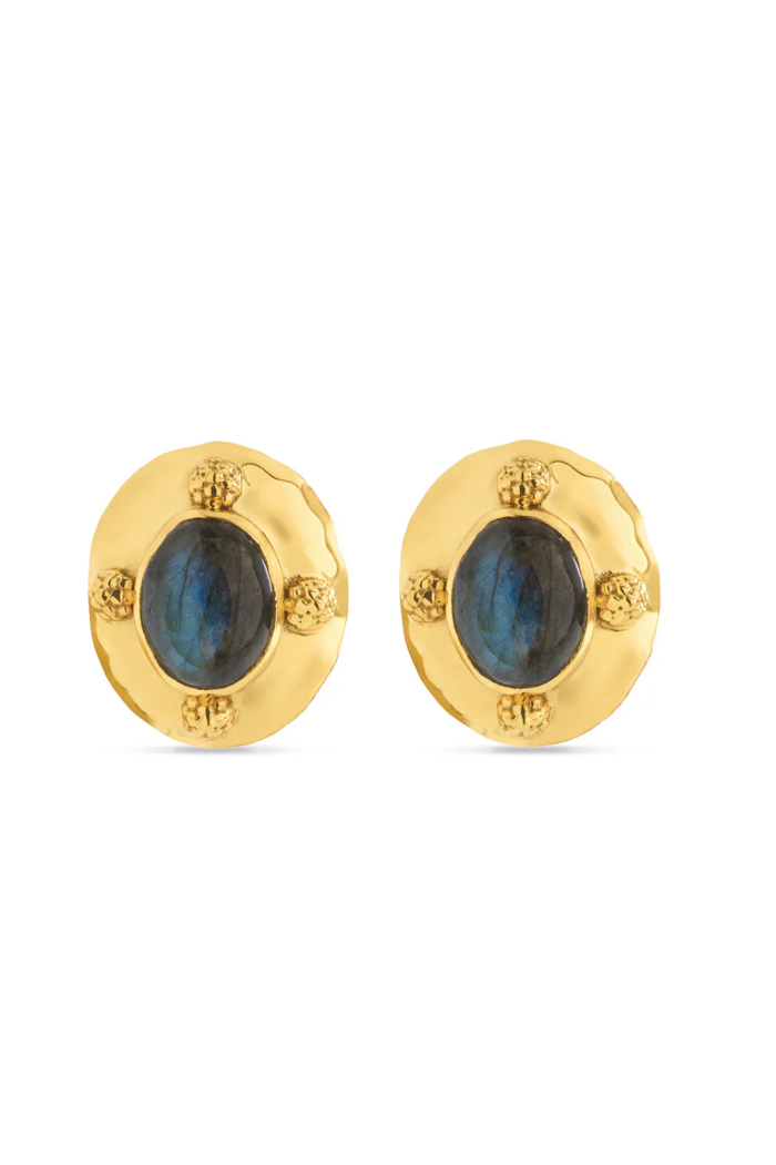 Cleopatra Oval CLIP Earrings - Gold/Blue Labradorite