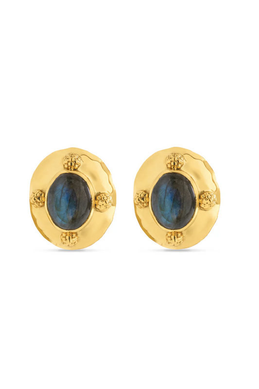 Cleopatra Oval CLIP Earrings - Gold/Blue Labradorite
