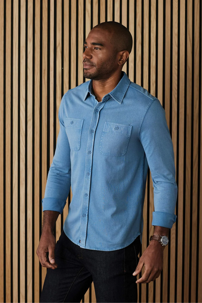Lennox Jersey Button Up - Slate Blue