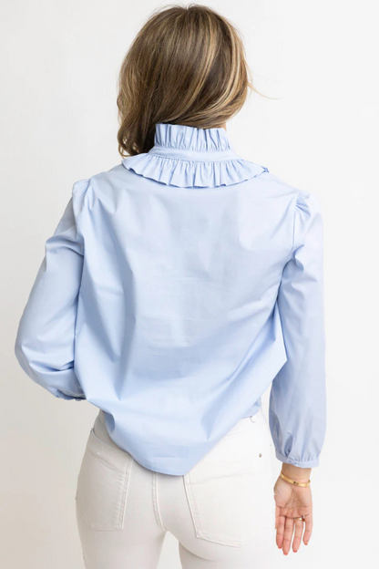 L/S Ruffle Neck Poplin Top
