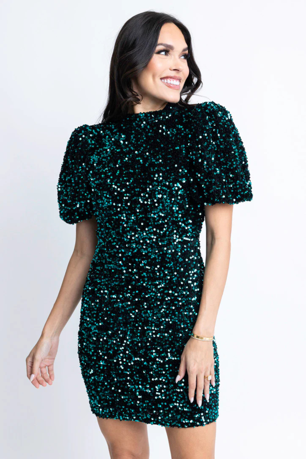 Puff Slv Sequin Mini Dress