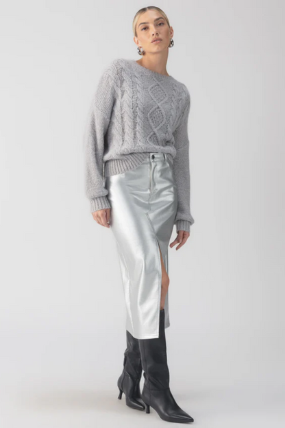 Leather Like Leather Skirt - Silver