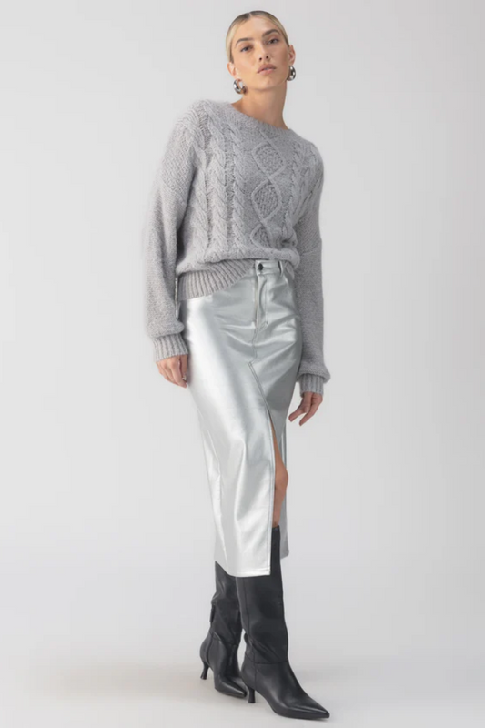 Leather Like Leather Skirt - Silver