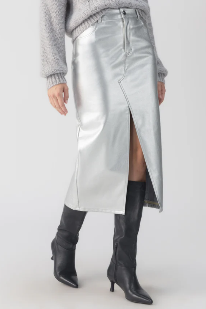 Leather Like Leather Skirt - Silver