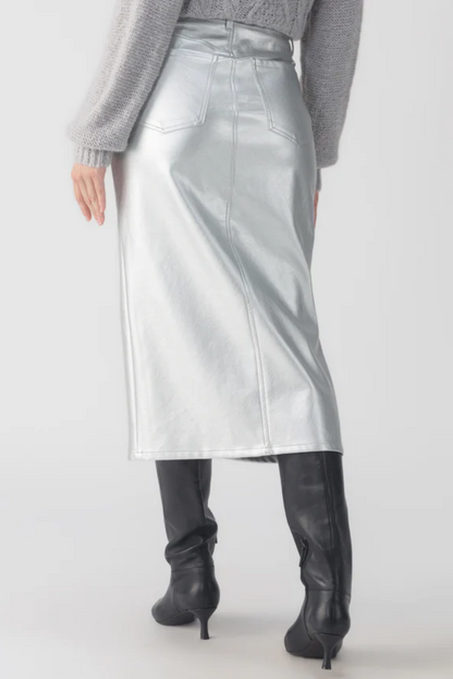 Leather Like Leather Skirt - Silver