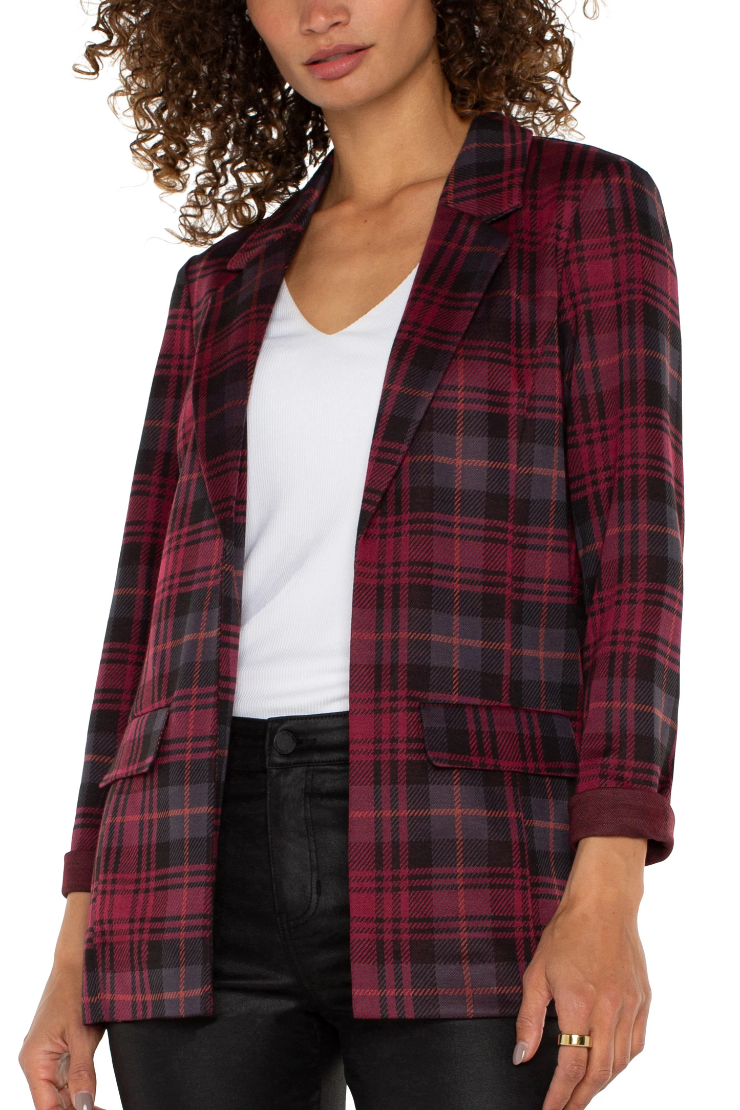 Boyfriend Blazer -  Blackberry tartan plaid