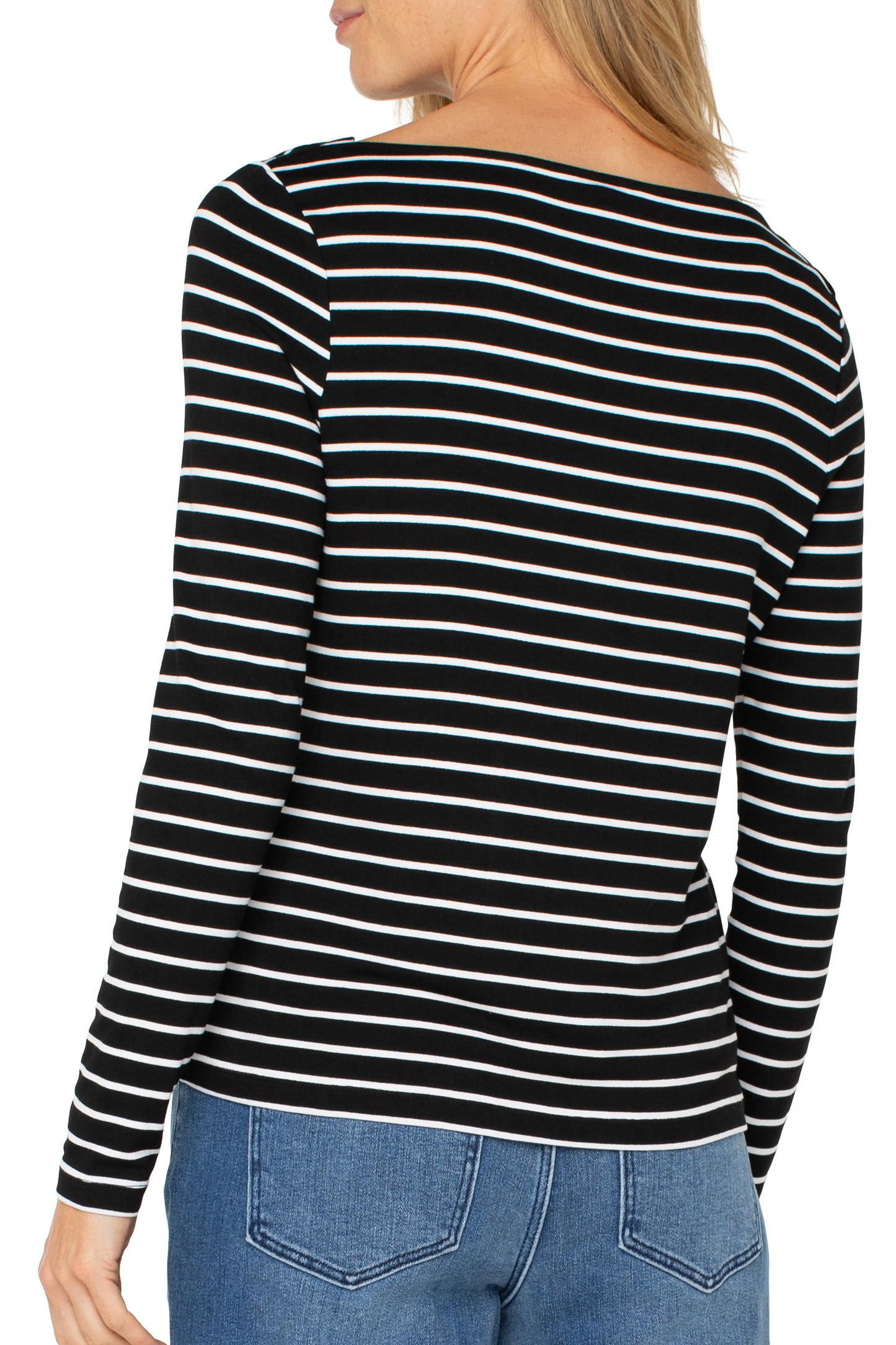 Ling Sleeve Boat Neck Striped  Top