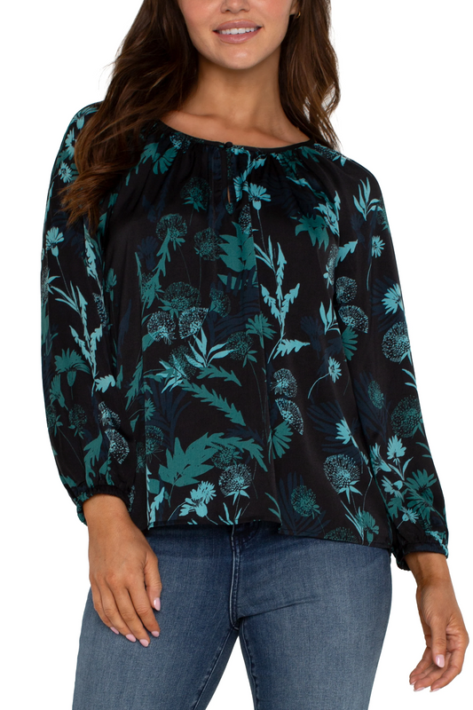 long Sleeve Shirred Woven Blouse